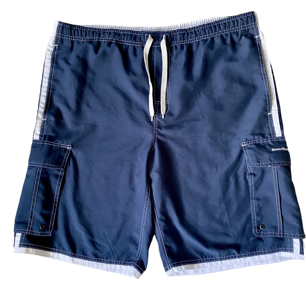 Beverly Hills Polo Club men's large blue and white drawstring swim trunks